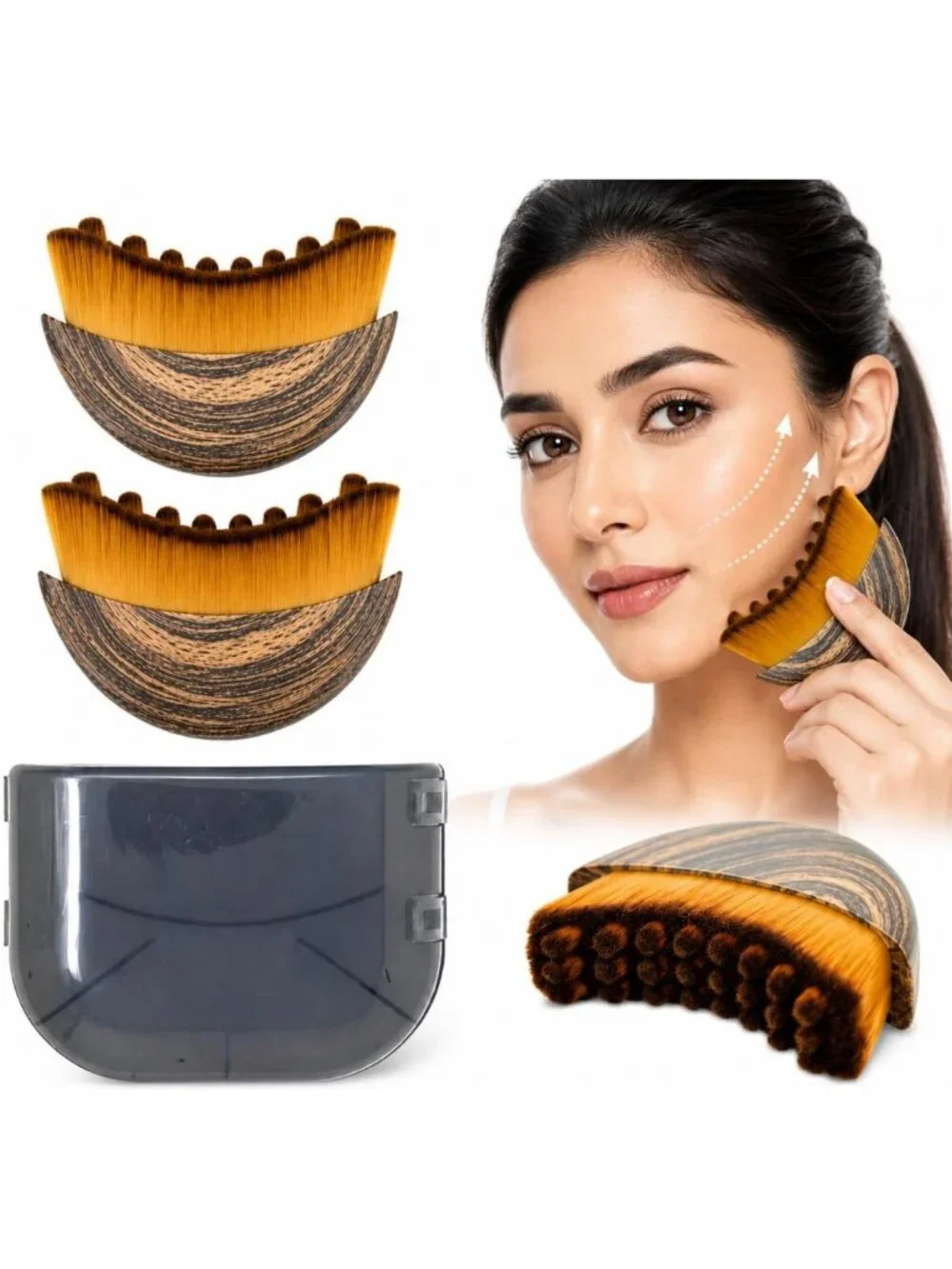 2 Pack Facial Contour Brushes - Ergonomic Face Massage Tools for All Skin Types